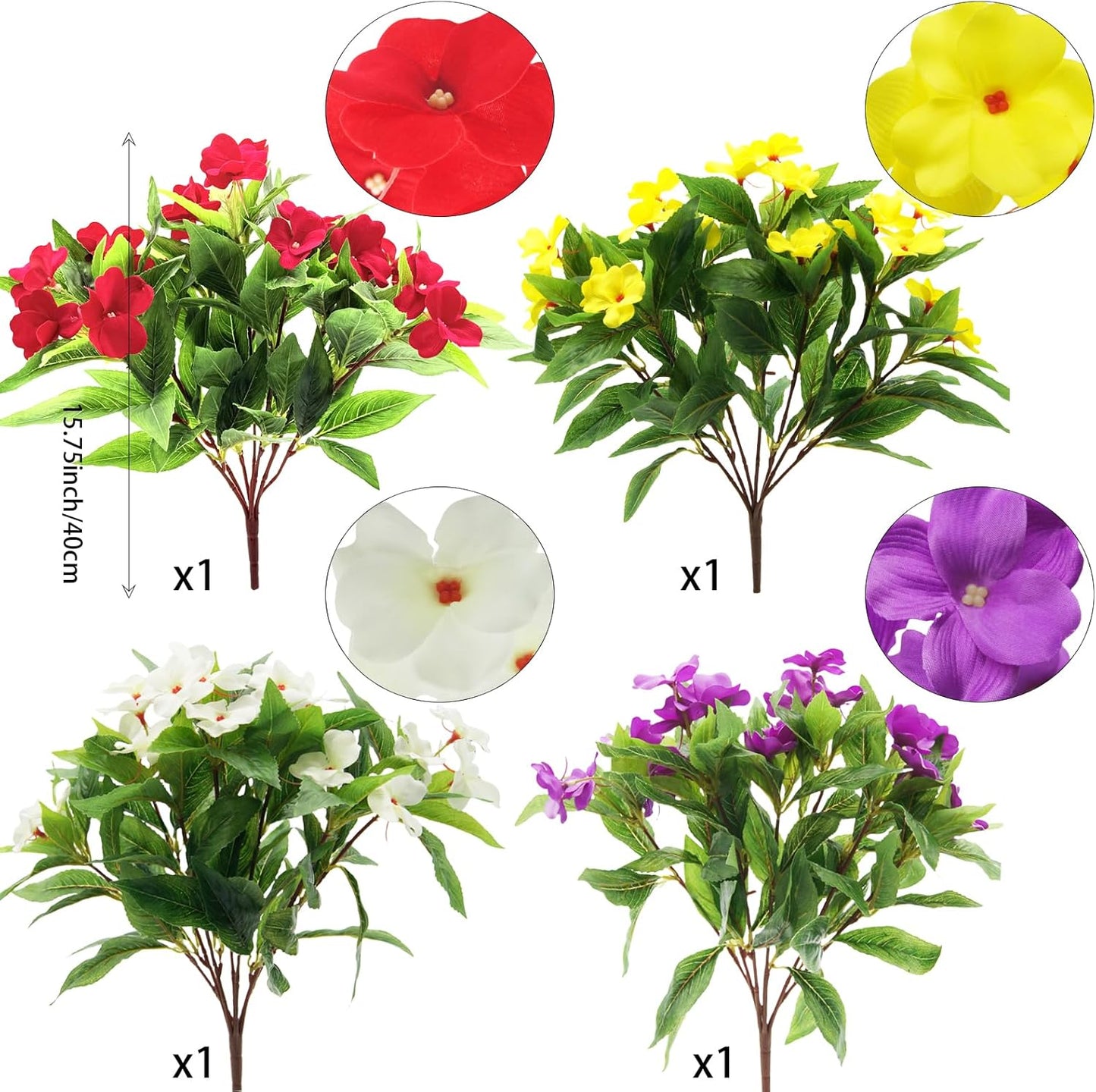 4 pcs Artificial Impatiens Bouquet Multicolor Resistant UV