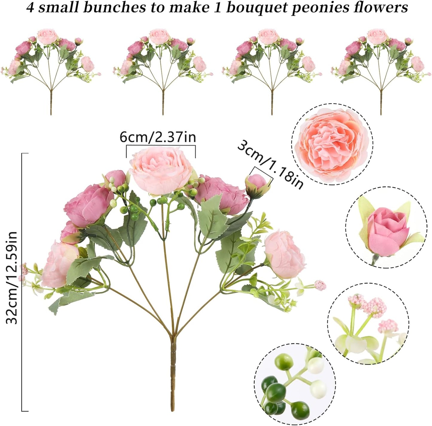 Artificial Peonies Silk Flowers Pink Peony Bouquet Decor