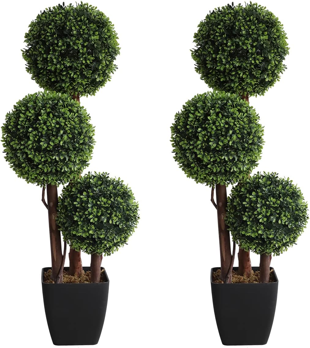 3 ft Artificial Triple Ball Boxwood Topiary Trees