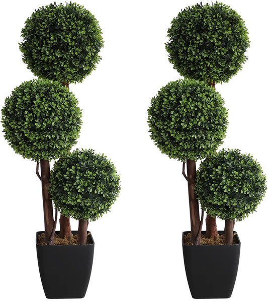 3 ft Artificial Triple Ball Boxwood Topiary Trees