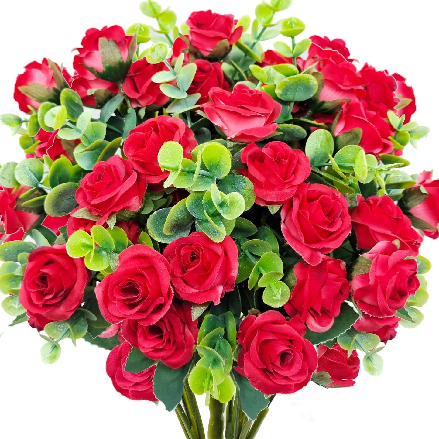 10 piece Artificial Roses Eucalyptus Leaves Silk Home