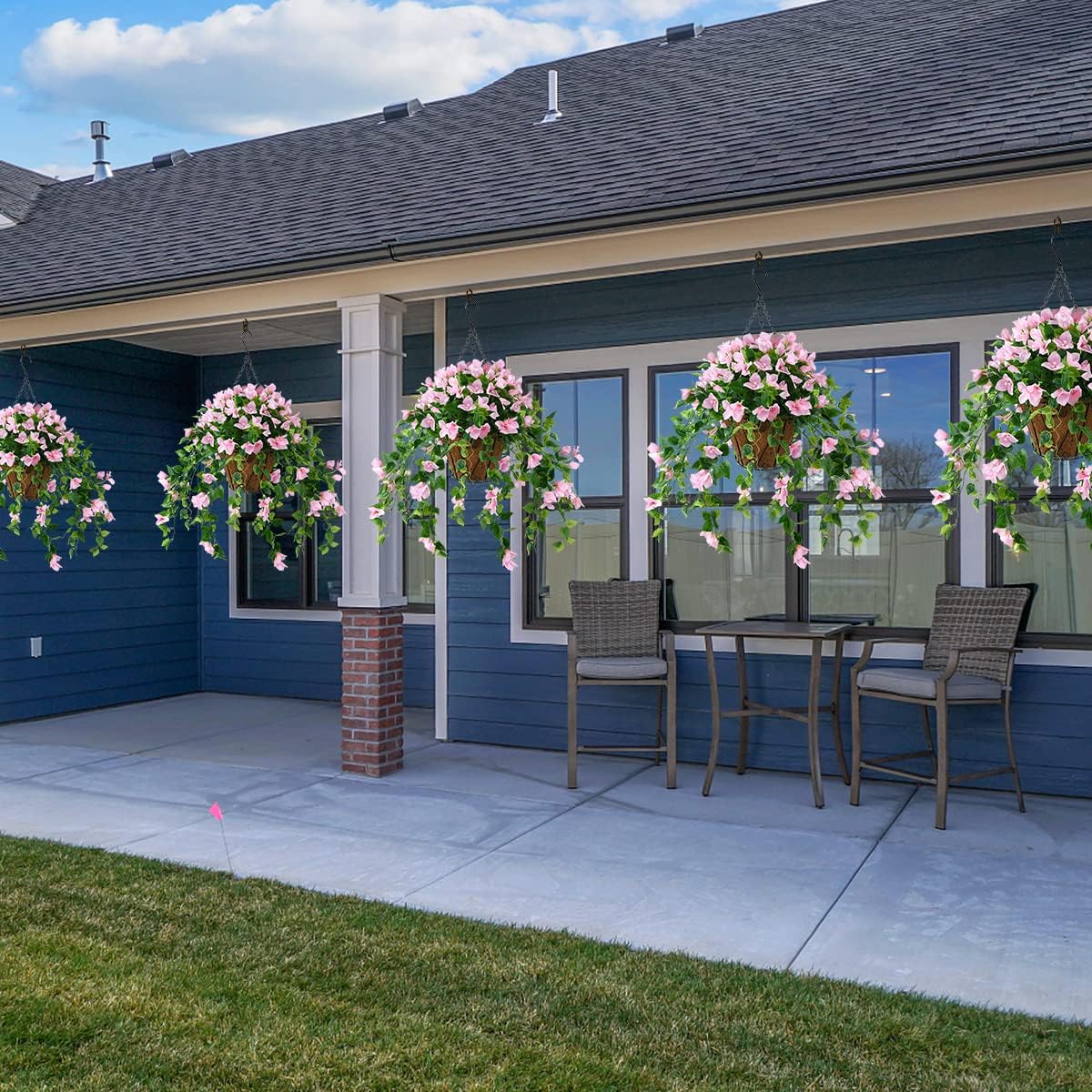 Homsunny Artificial Hanging Flowers Plants Basket Planters Decor