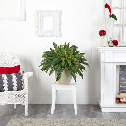 22 inch Artificial Boston Fern Plant Sandstone Planter