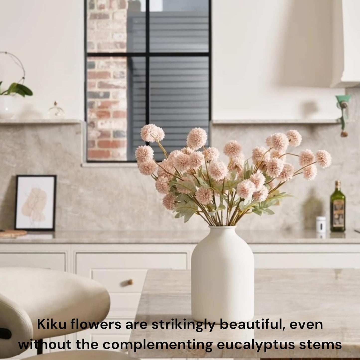 Beige Silk Mum Flowers Eucalyptus Stems Home Kitchen