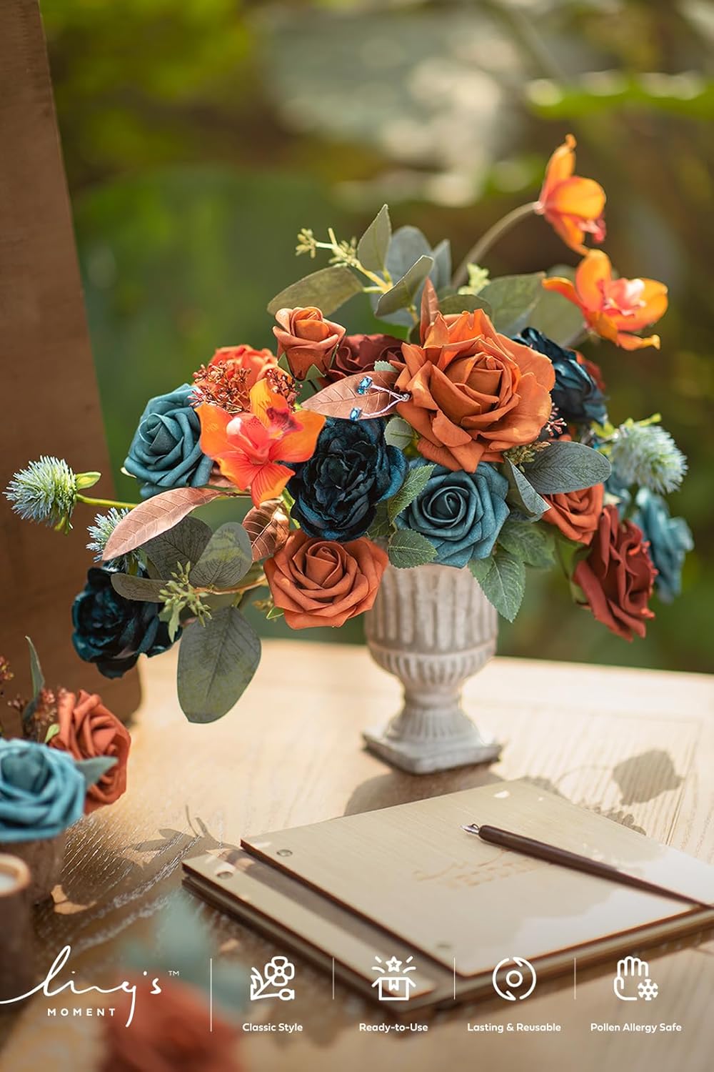 Teal Burnt Orange Silk Foam Wedding Centerpiece Box