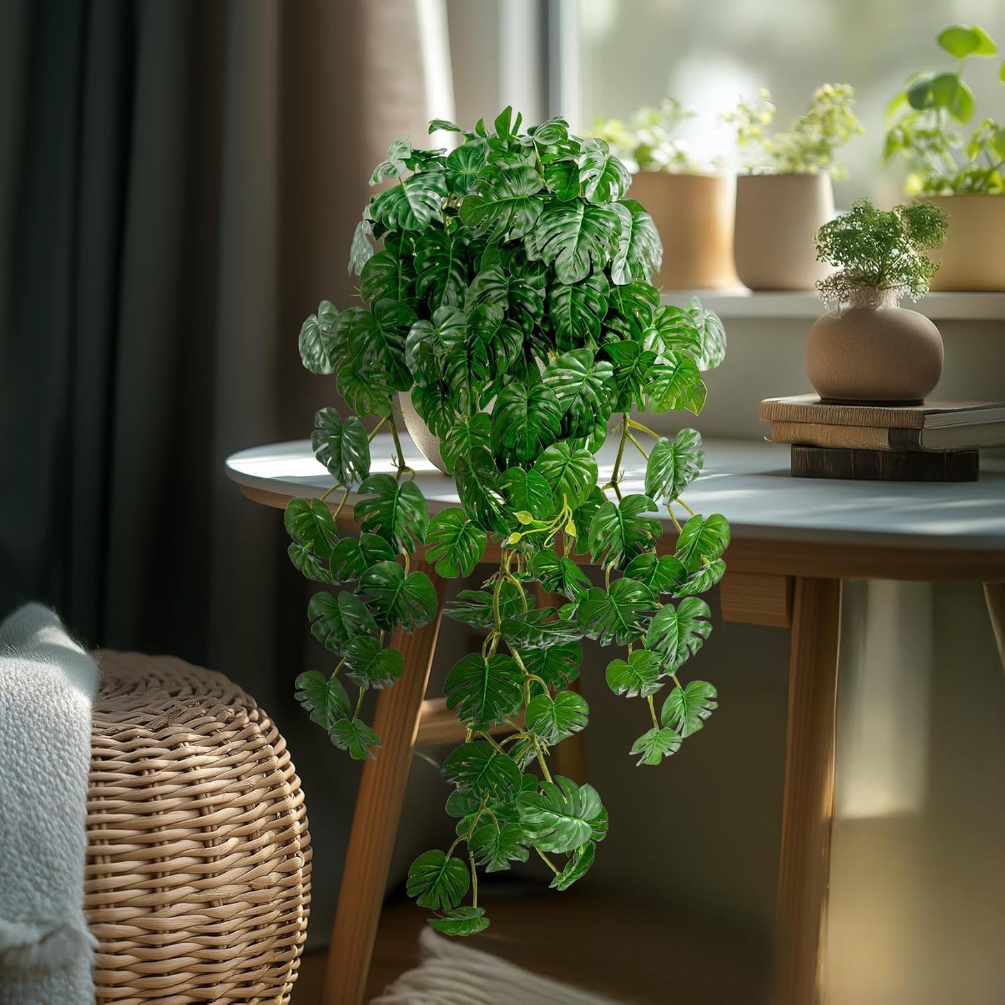 2 pack Artificial Hanging Monstera Plants Resistant UV