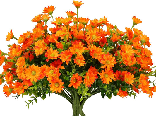8 Bundles Orange Chrysanthemum UV Resistant Porch Garden