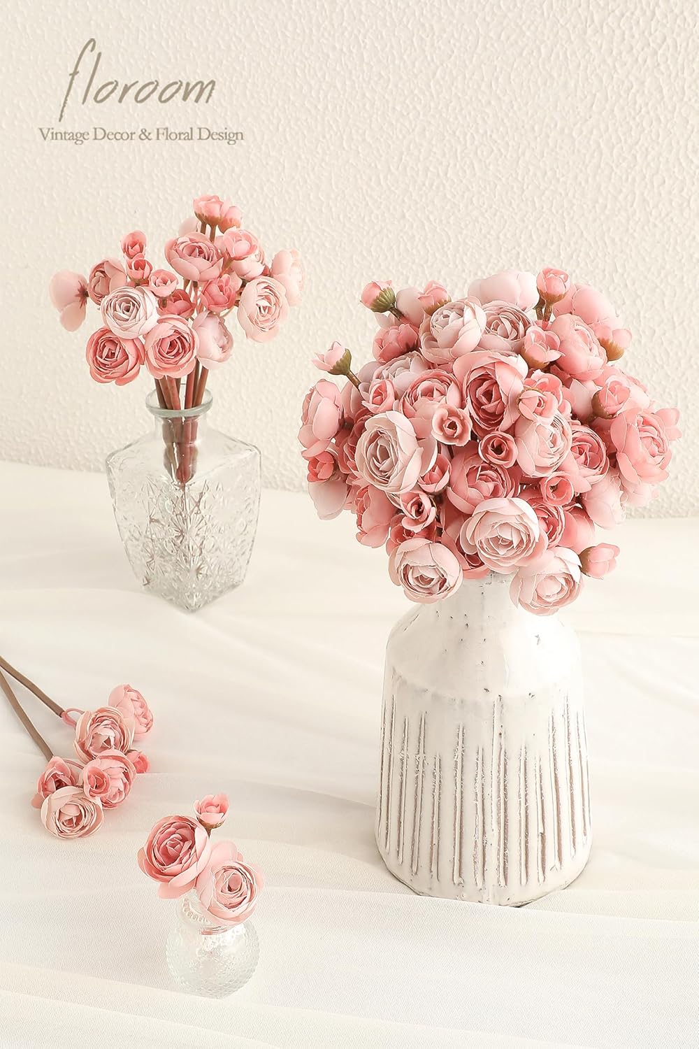 18 pcs Dusty Rose Artificial Ranunculus Silk Flowers