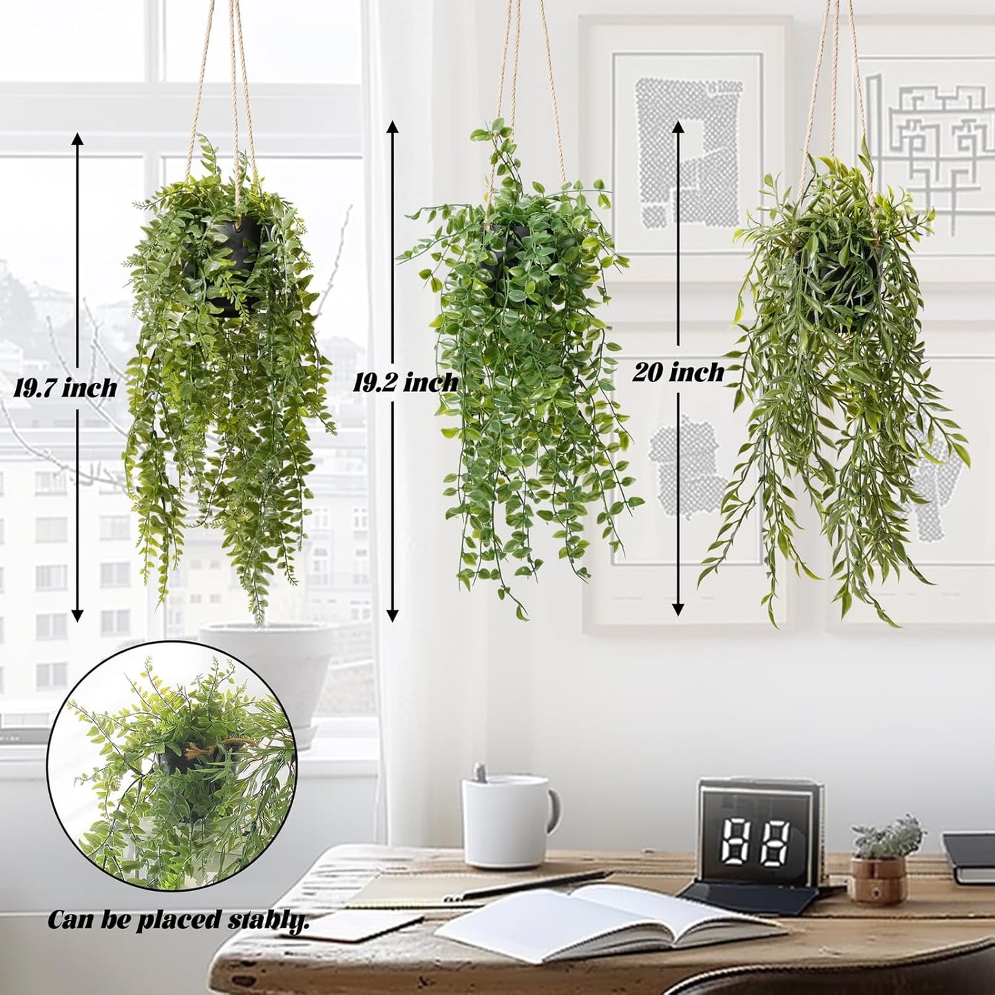 3 pack 20 inch Artificial Hanging Plants Dried