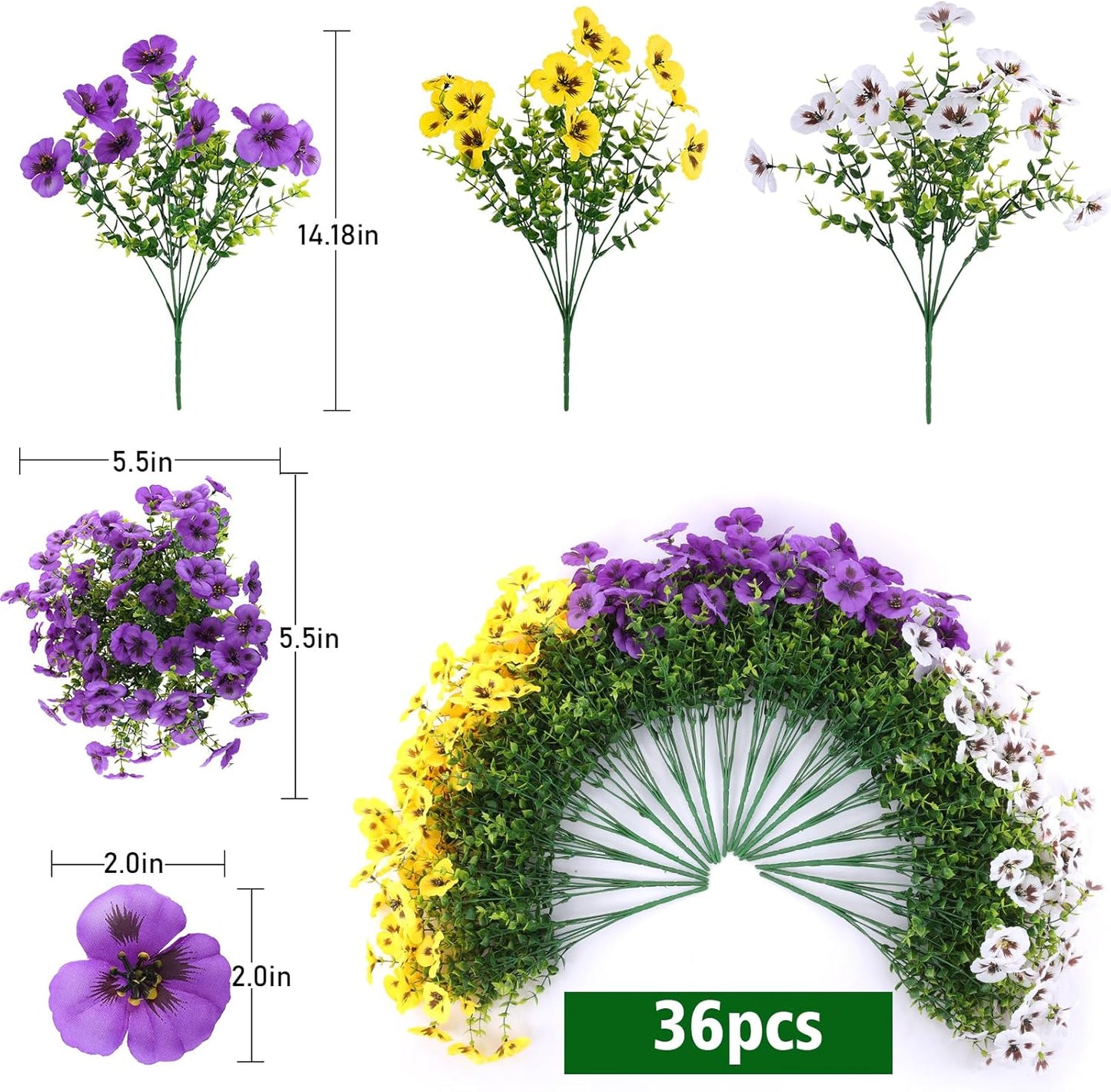 36 pcs Artificial Pansy Flowers Home Kitchen Decor