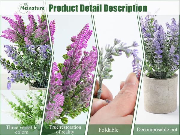 3 pack Artificial Lavender Plants Biodegradable Pots Home