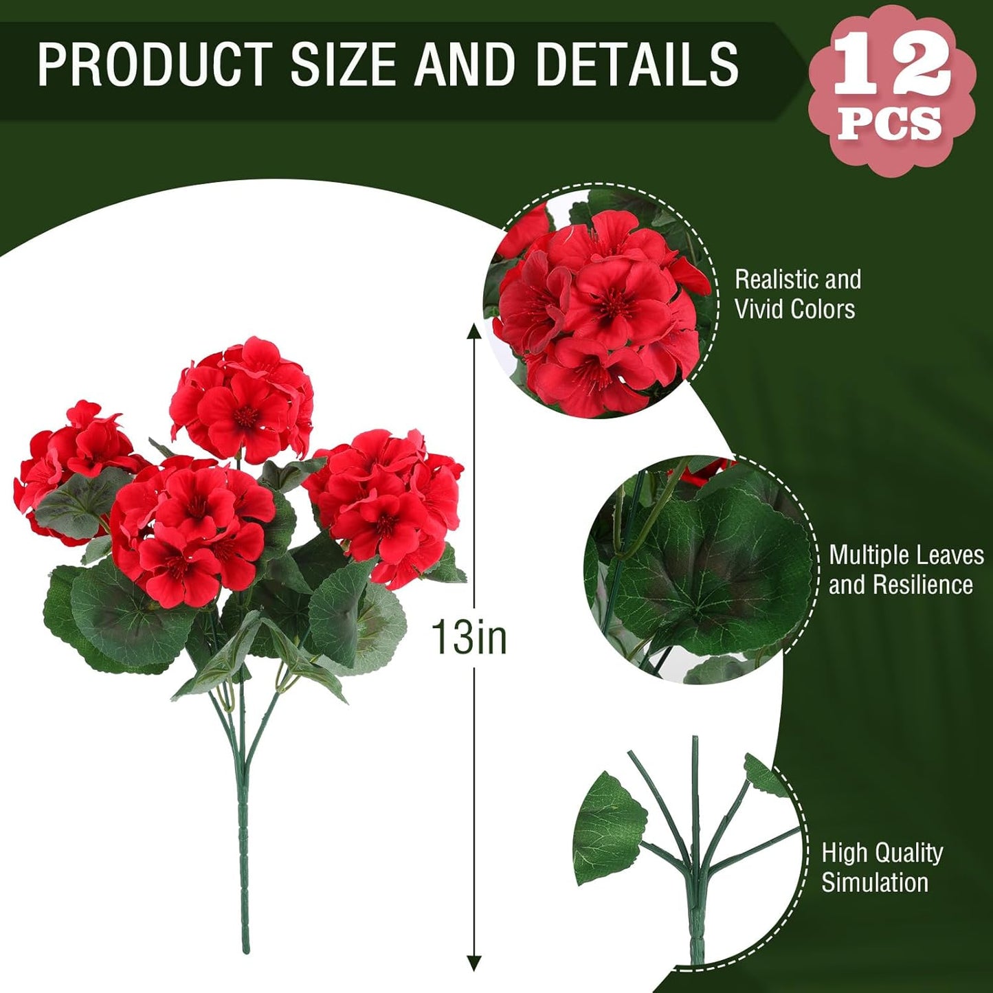 12 pcs Artificial Geranium Flowers Rose Home Kitchen