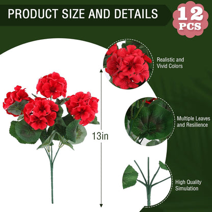 12 pcs Artificial Geranium Flowers Rose Home Kitchen