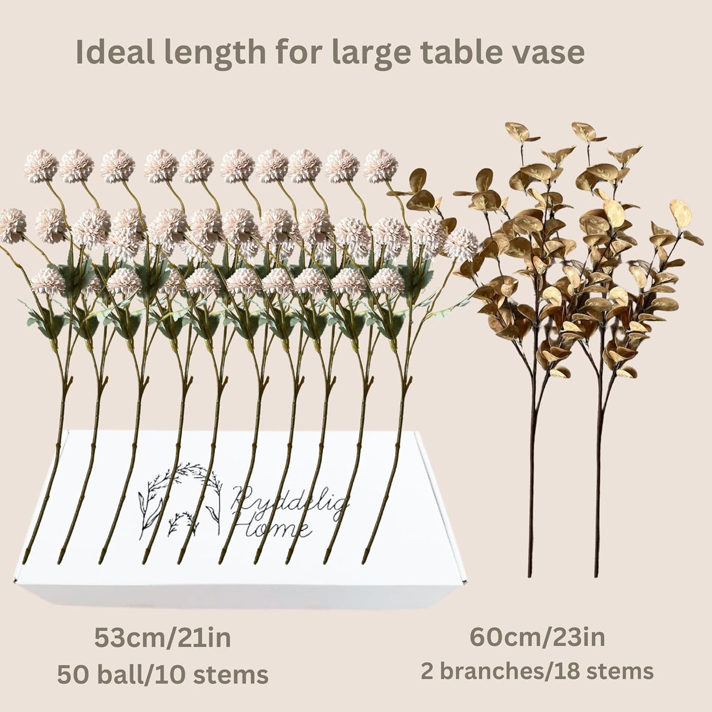 Beige Silk Mum Flowers Eucalyptus Stems Home Kitchen