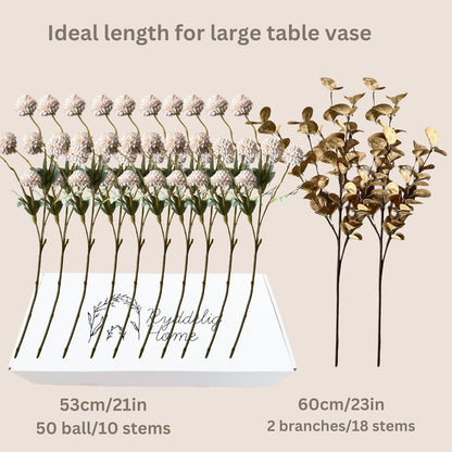 Beige Silk Mum Flowers Eucalyptus Stems Home Kitchen