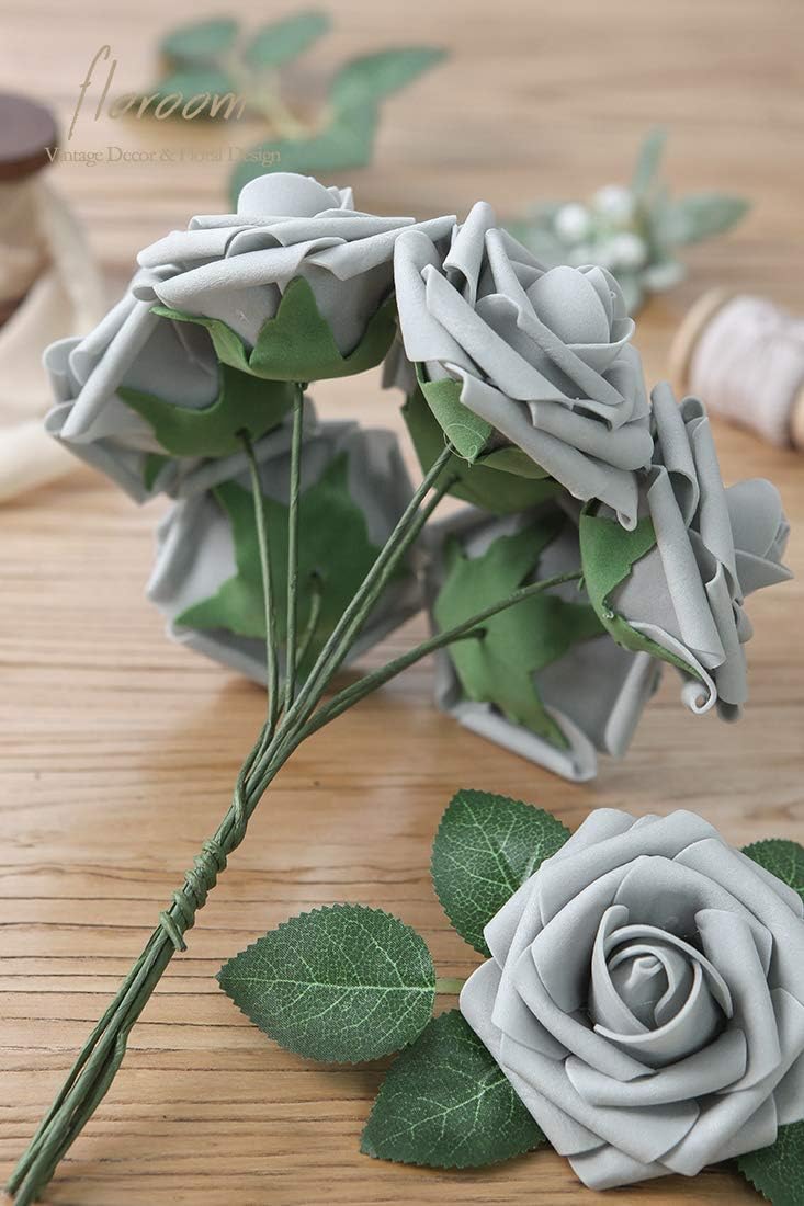 50 Pcs Floroom Foam Roses Silver Grey Wedding