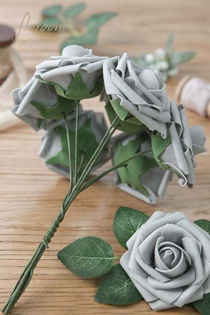 50 Pcs Floroom Foam Roses Silver Grey Wedding