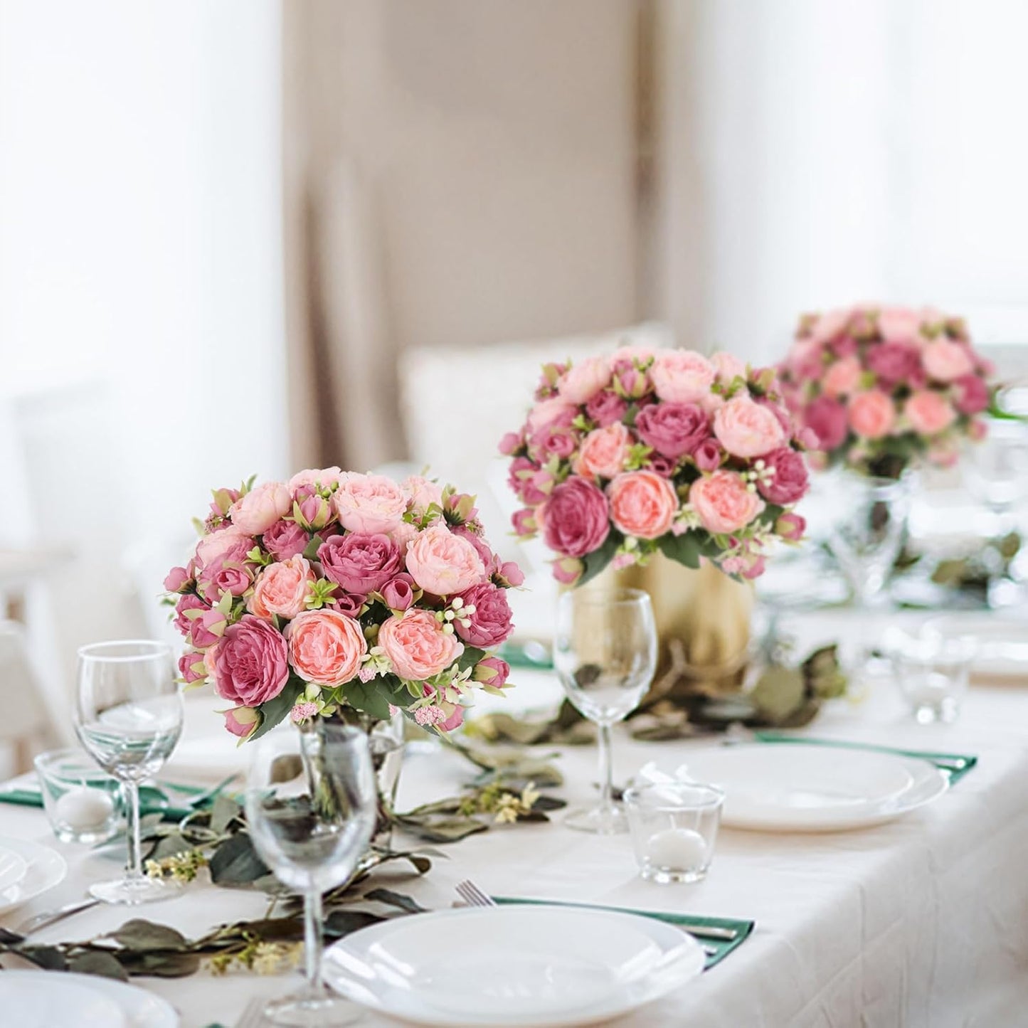 Artificial Peonies Silk Flowers Pink Peony Bouquet Decor