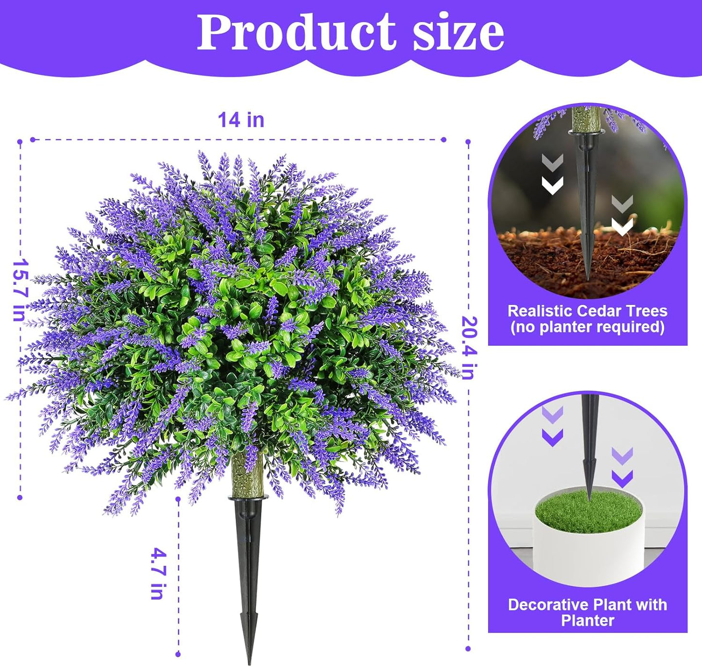 2 pack 15.7 inch Artificial Lavender Topiary Ball