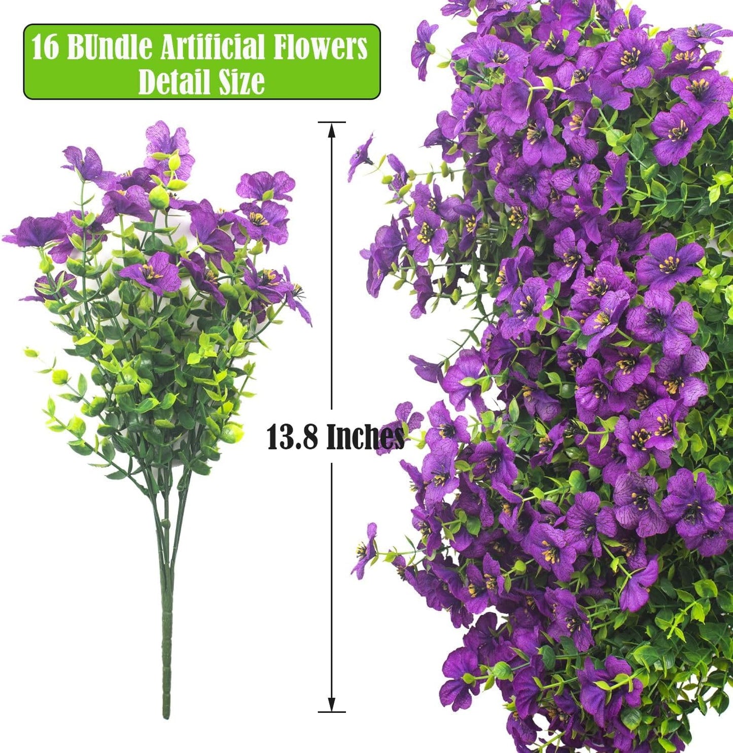 16 bundles Artificial Outdoor Flowers Resistant Silk UV