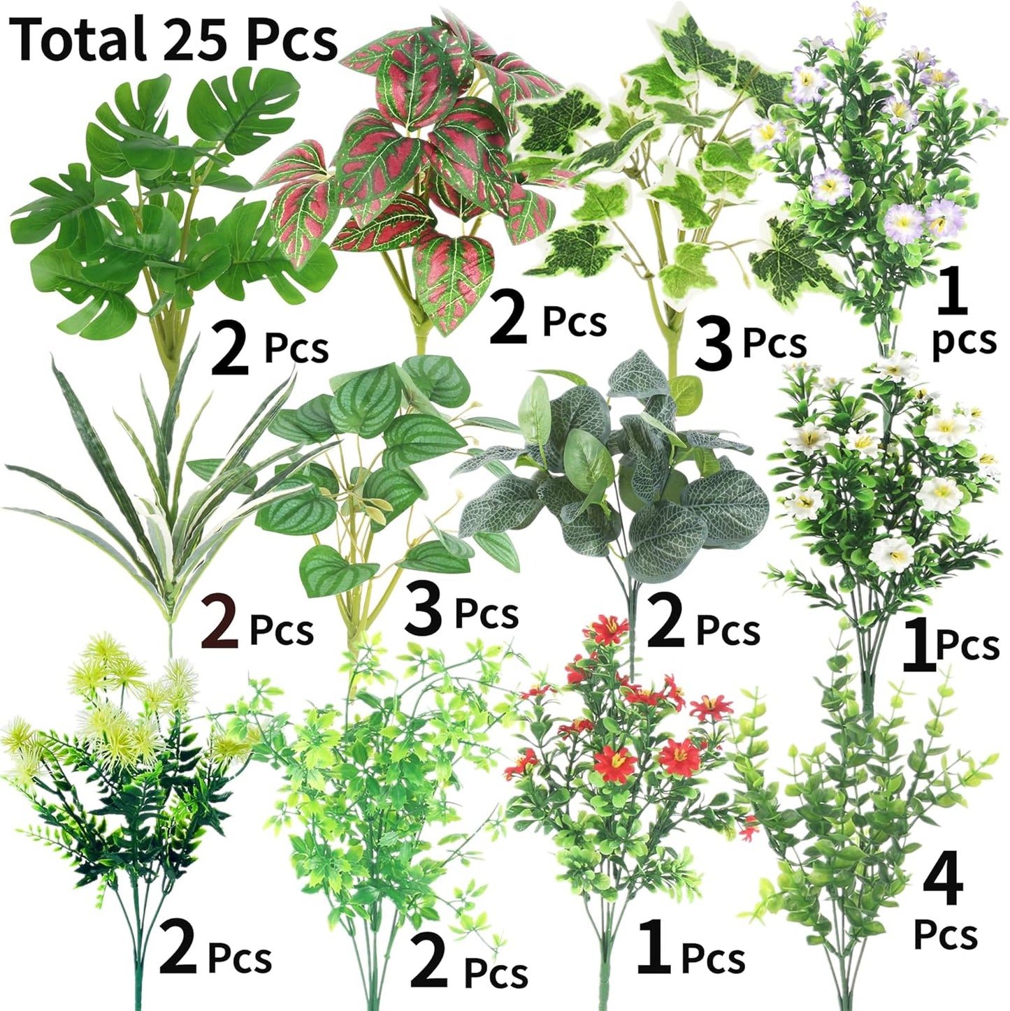 25 pcs Artificial Boxwood Stems Resistant Greenery UV