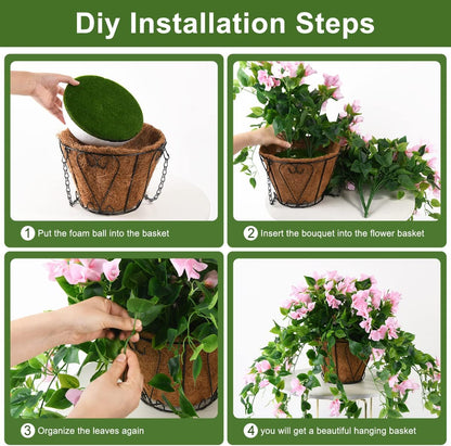 Homsunny Artificial Hanging Flowers Plants Basket Planters Decor