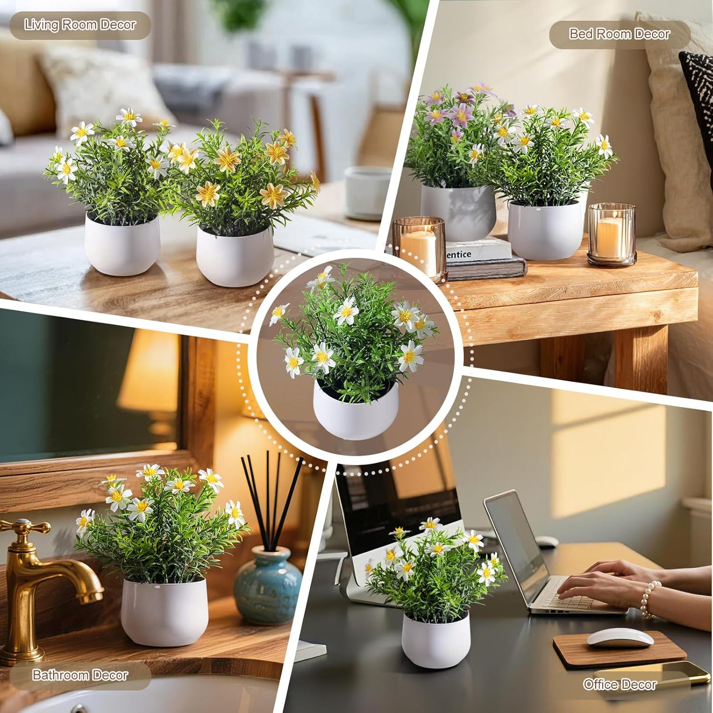 3 pack Small Artificial Potted Flowers Home Kitchen