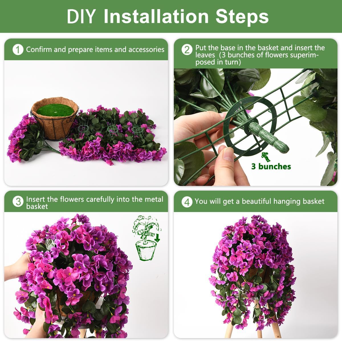 Inqcmy Artificial Hanging Plants Flowers Basket Decor Indoor