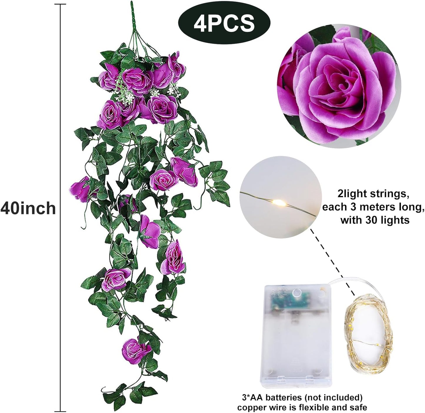 Recutms Artificial Hanging Rose Flower Plants Outdoor Flowers