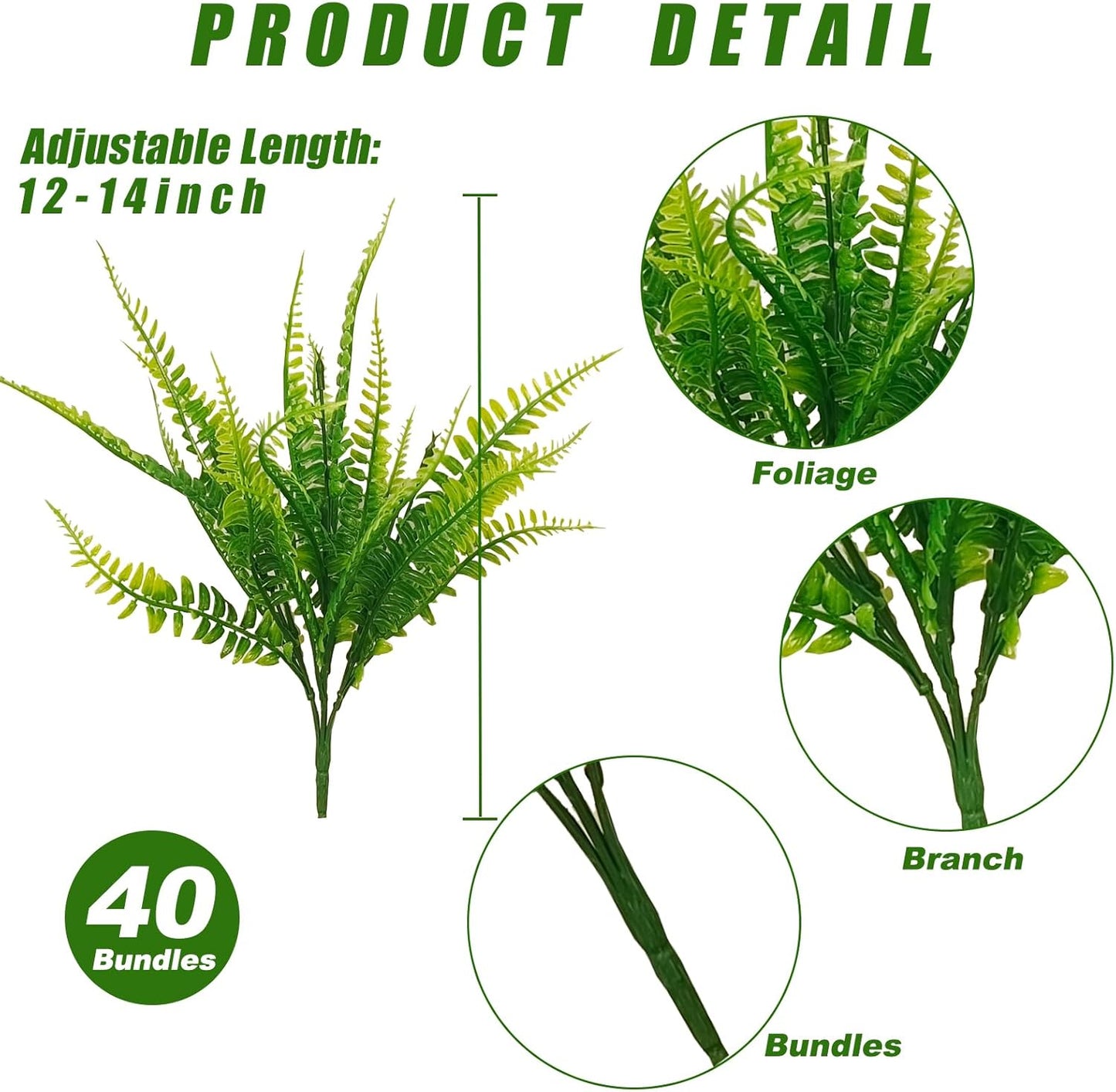 40 pcs Artificial Boston Fern Plants Resistant UV