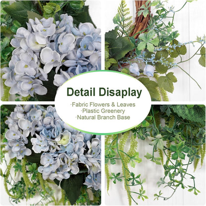 18 inch Blue Hydrangea Half Wreath Spring Summer