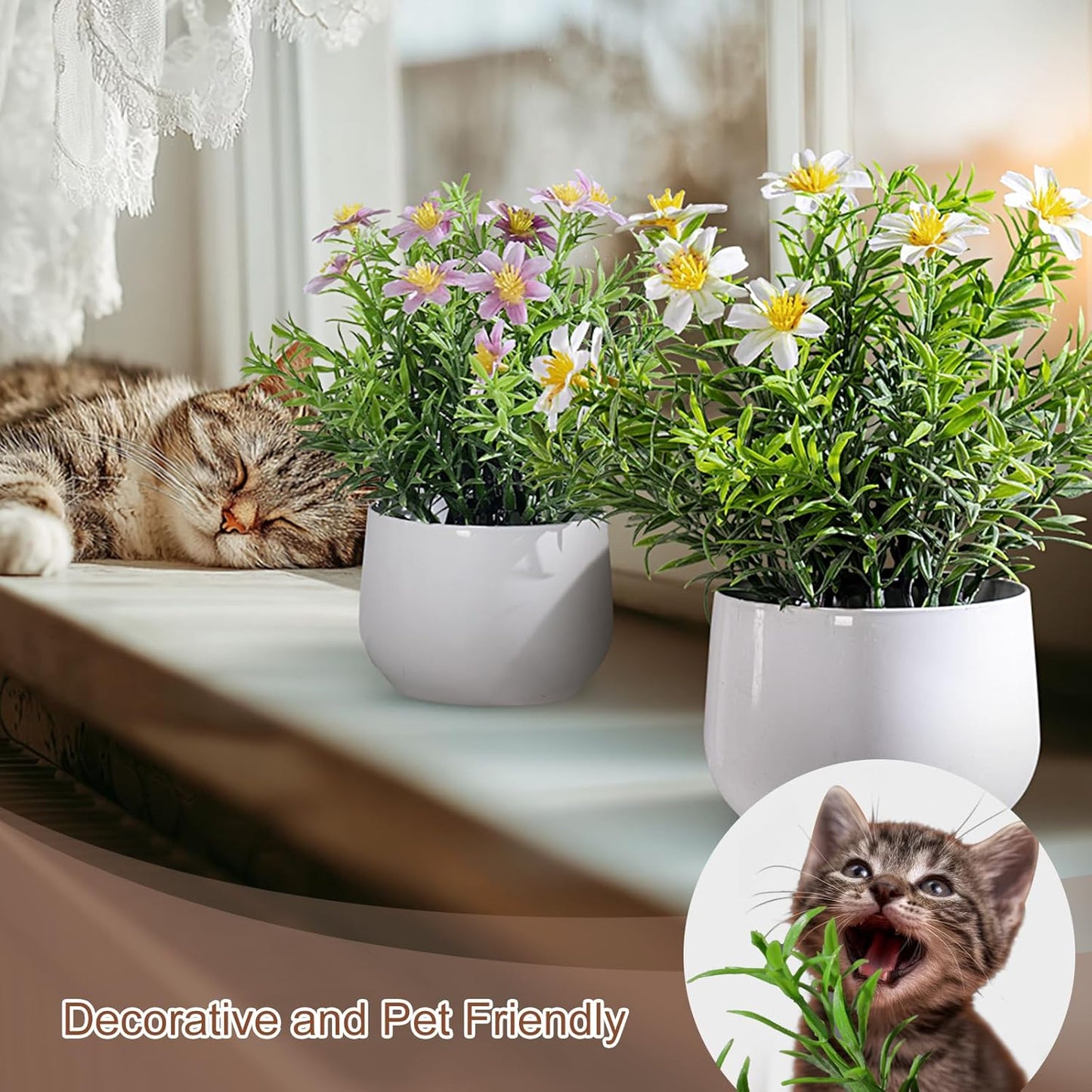 3 pack Small Artificial Potted Flowers Home Kitchen