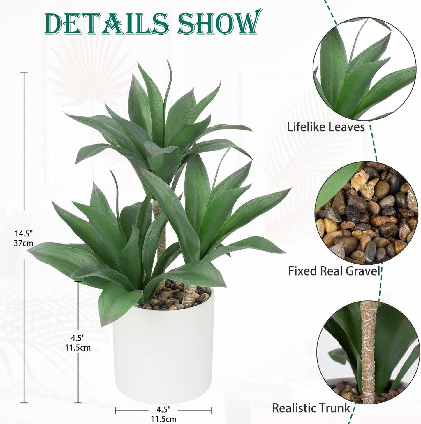 15 inch Large Artificial Agave Plant Three Head