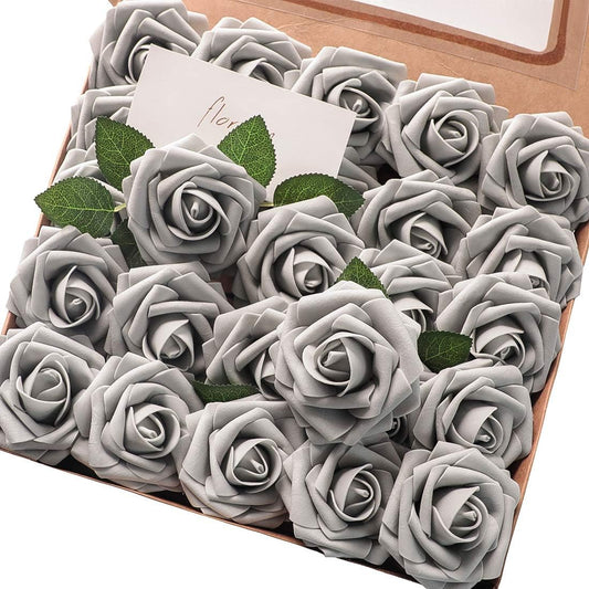 50 Pcs Floroom Foam Roses Silver Grey Wedding