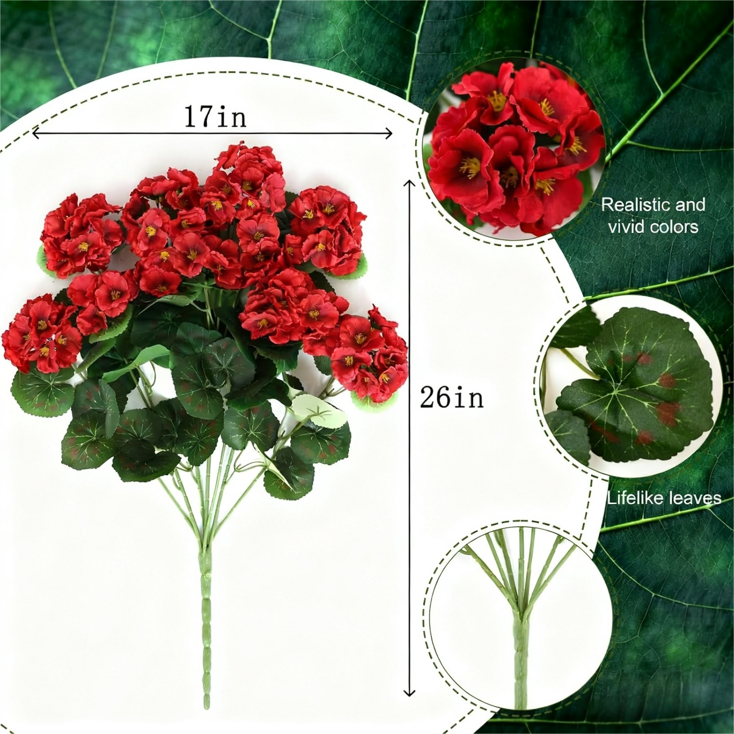 Artificial Geranium Flowers Silk Blooms Outdoor Decor Indoor