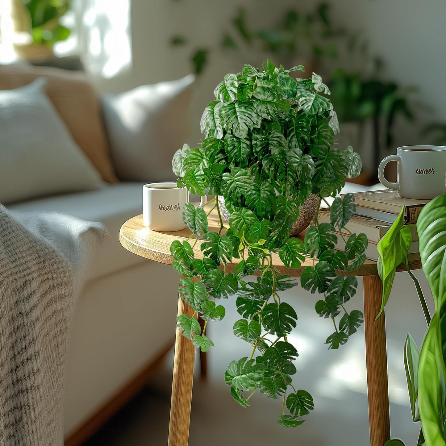 2 pack Artificial Hanging Monstera Plants Resistant UV