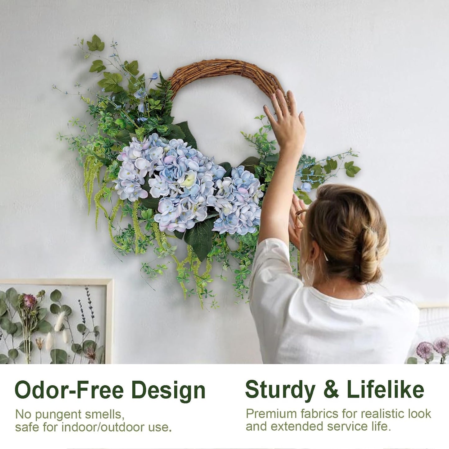 18 inch Blue Hydrangea Half Wreath Spring Summer