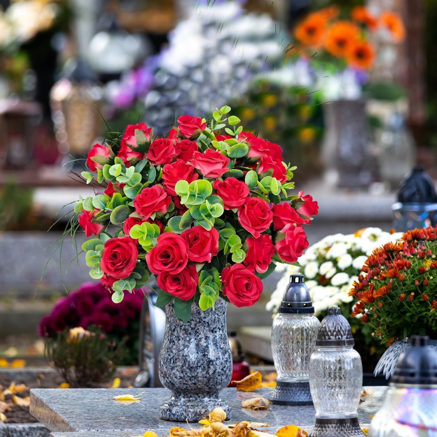 10 piece Artificial Roses Eucalyptus Leaves Silk Home