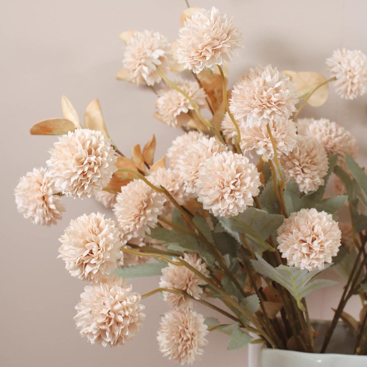 Beige Silk Mum Flowers Eucalyptus Stems Home Kitchen