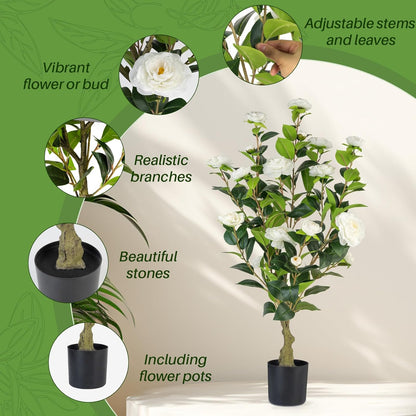 2 pack 3 ft Artificial Camellia Trees Pot