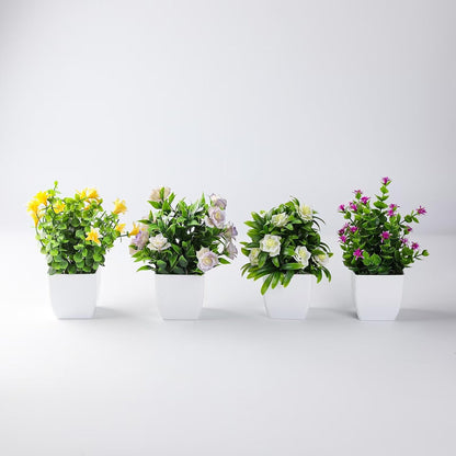 4 pack Small Artificial Plants Flowers Mini Home