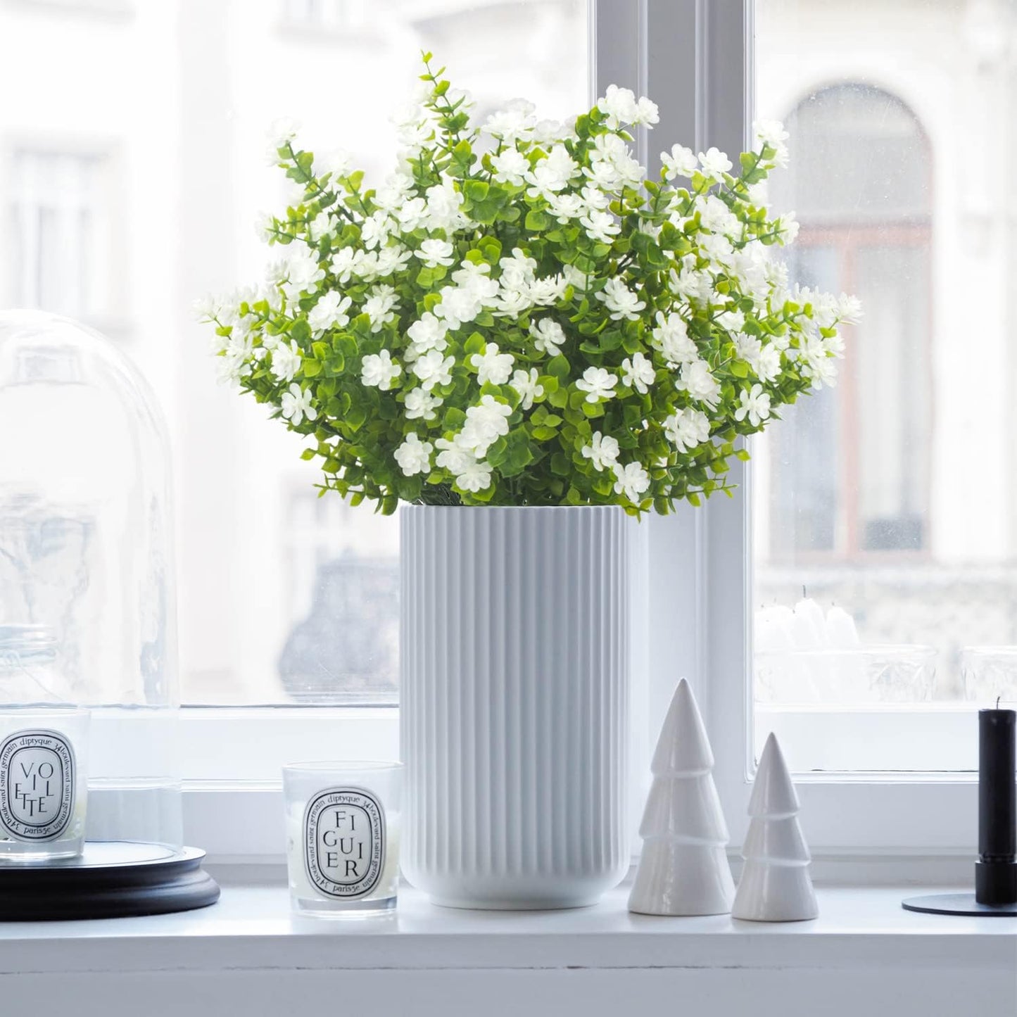 20 Bundles White Faux Plants UV Resistant Porch