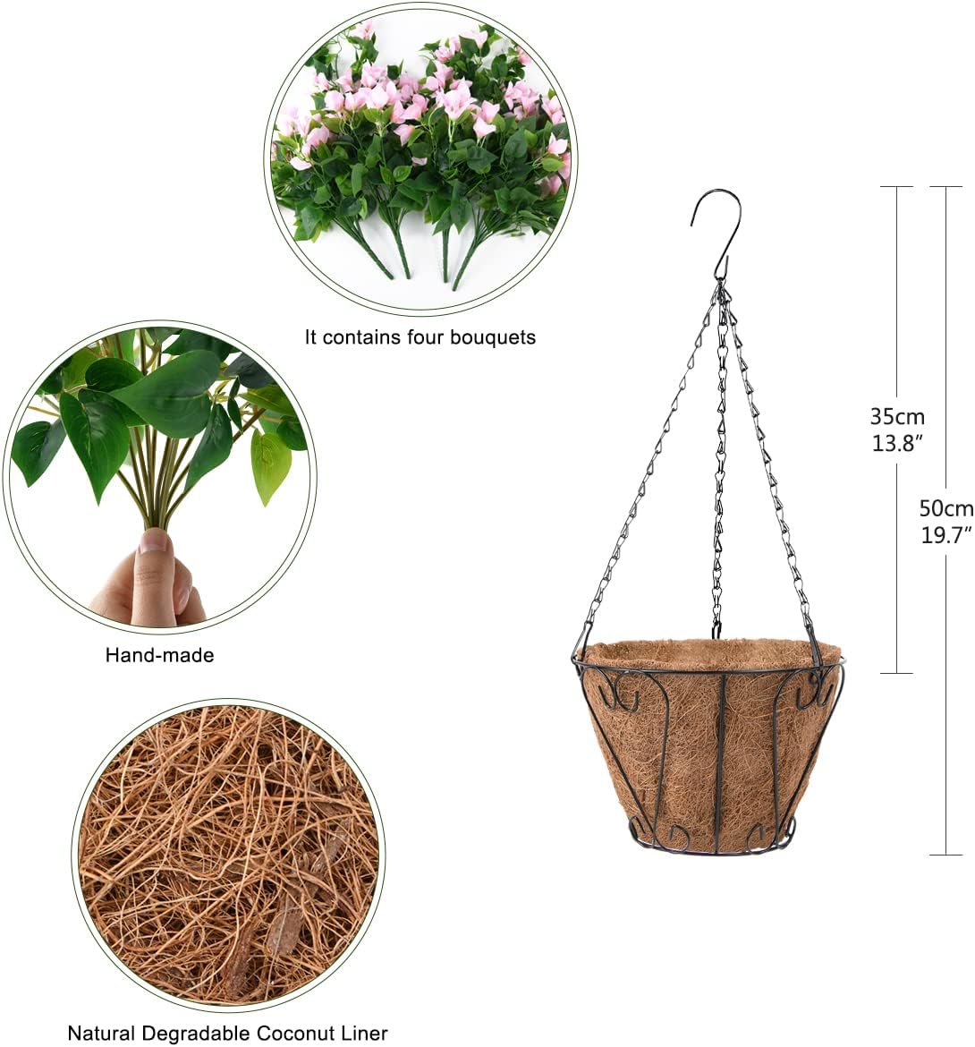 Homsunny Artificial Hanging Flowers Plants Basket Planters Decor