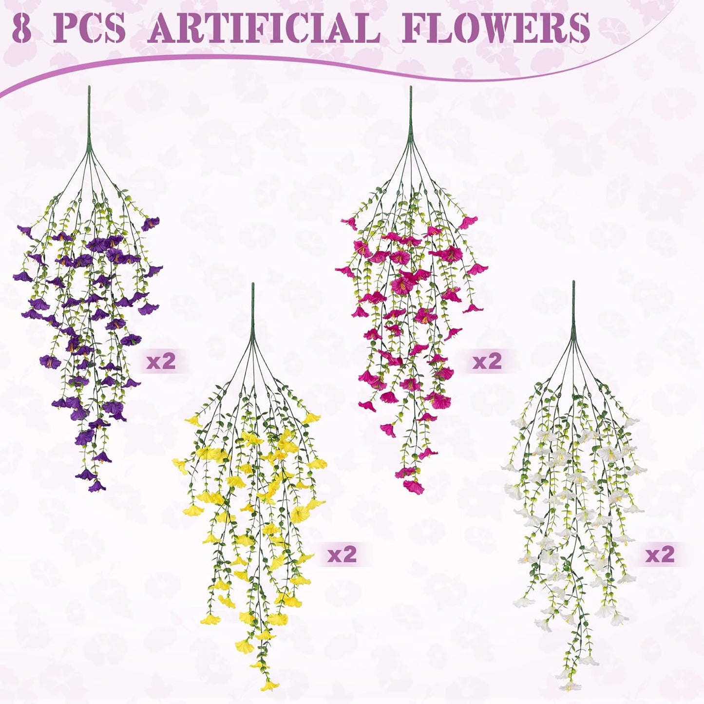 8 Pcs Artificial Hanging Petunias Flowers Decor Indoor Outdoor Holiday