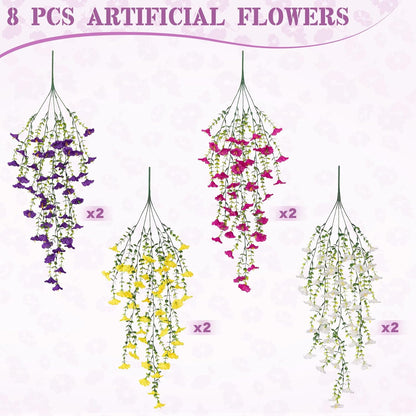 8 Pcs Artificial Hanging Petunias Flowers Decor Indoor Outdoor Holiday