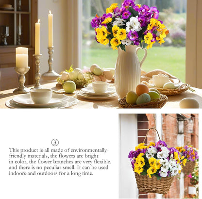 24 pcs Artificial Outdoor Pansies Resistant Silk UV