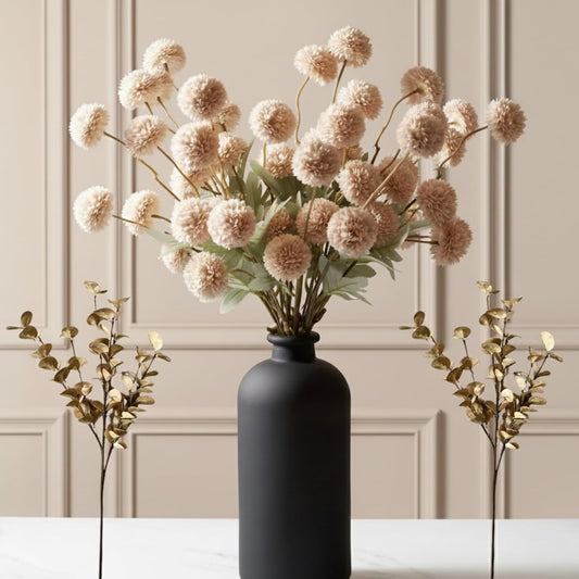 Beige Silk Mum Flowers Eucalyptus Stems Home Kitchen