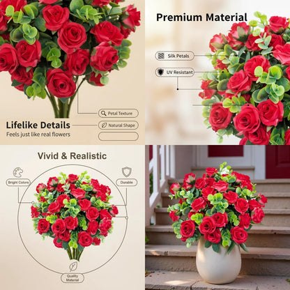 10 piece Artificial Roses Eucalyptus Leaves Silk Home