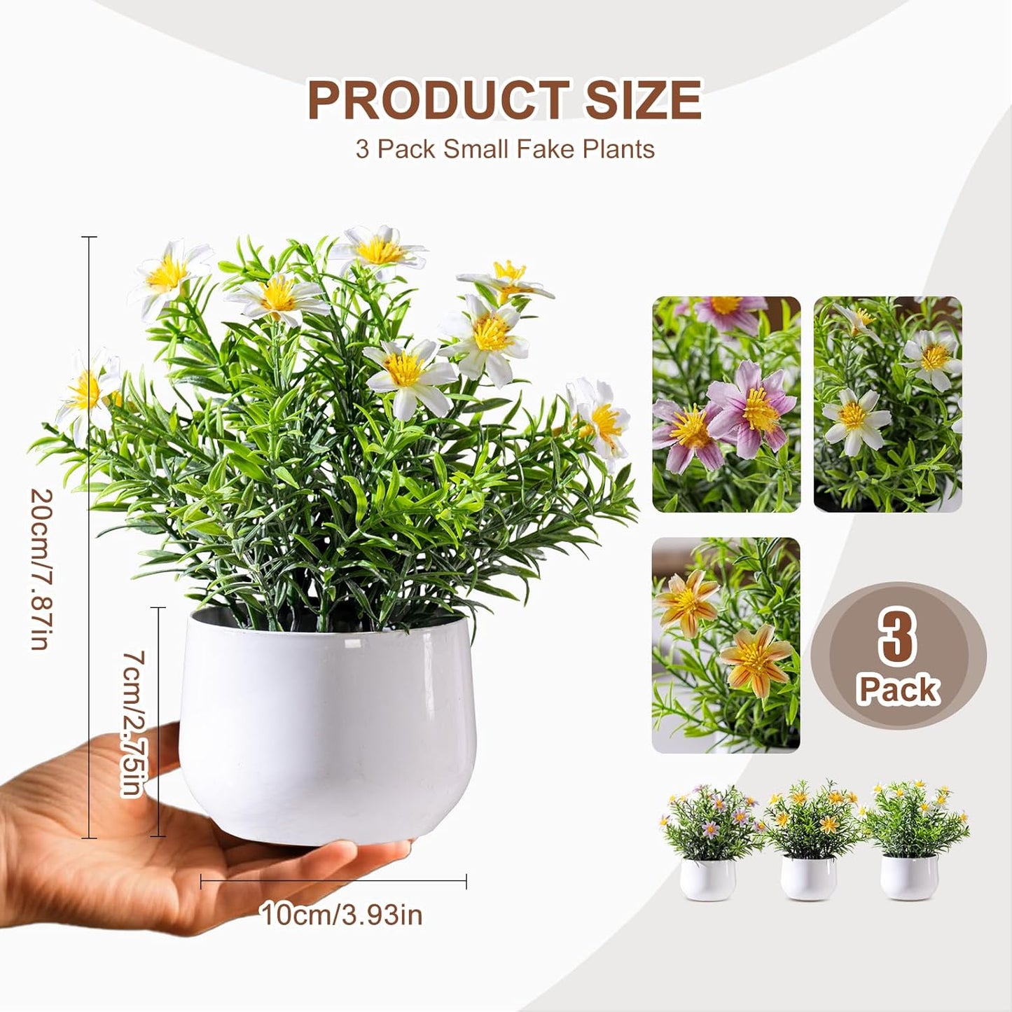 3 pack Small Artificial Potted Flowers Home Kitchen