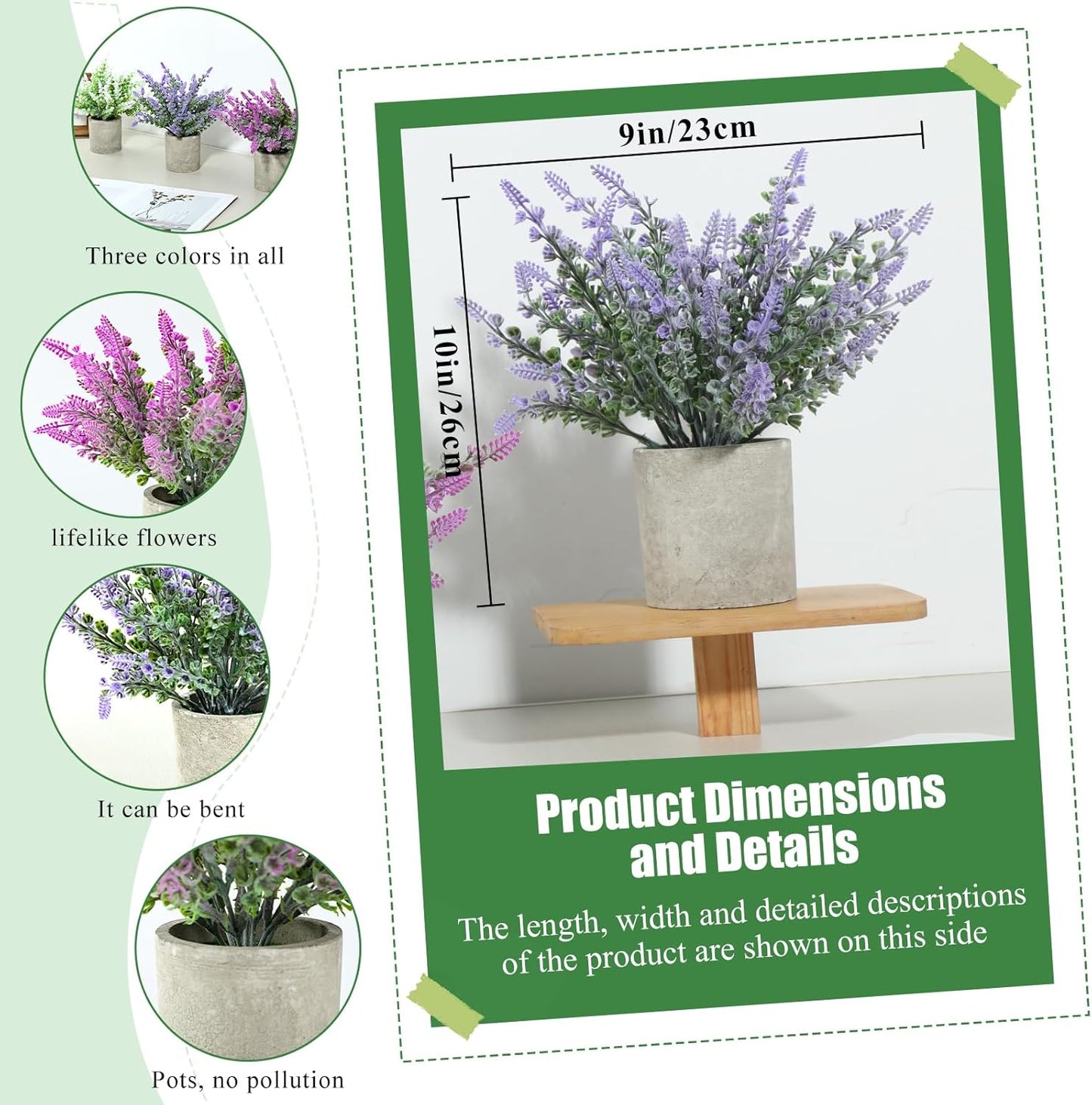 3 pack Artificial Lavender Plants Biodegradable Pots Home